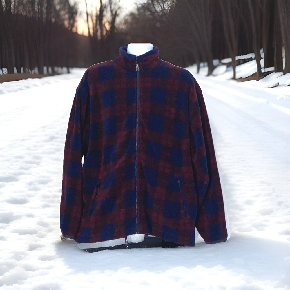 Antartex Sweater Mens Large Red Blue Full Zip Warm Vintage Jacket